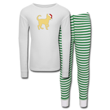 Here Comes Santa Paws Kids’ Pajama Set - white/green stripe