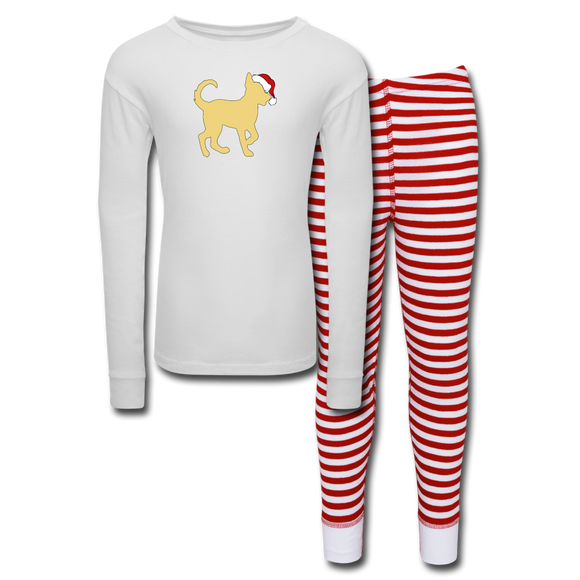 Here Comes Santa Paws Kids’ Pajama Set - white/red stripe