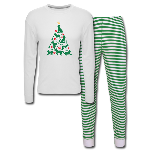 CD Christmas Tree Unisex Pajama Set - white/green stripe