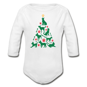 CD Christmas Tree Organic Long Sleeve Baby Bodysuit - white