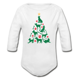 CD Christmas Tree Organic Long Sleeve Baby Bodysuit - white