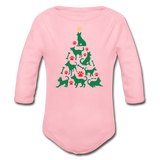 CD Christmas Tree Organic Long Sleeve Baby Bodysuit - light pink