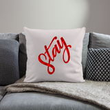 Red Plaid "Stay" Throw Pillow Cover - light taupe
