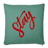Red Plaid "Stay" Throw Pillow Cover - cypress green