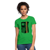Distressed American Flag SCD Women's Fitted T-Shirt - bright green